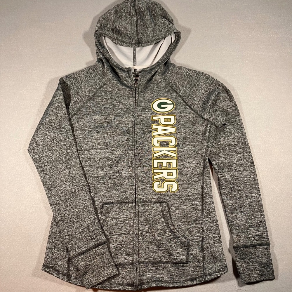 NFL Team Apparel Green Bay Packers Women M Grey Space Dye Zip Performance Hoodie